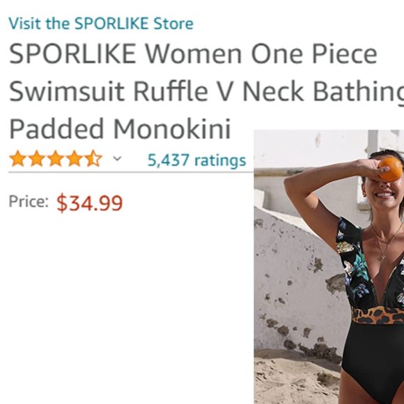 SPORLIKE One Piece V-Neck Ruffle Bathing Suit  🐅  NEW WITH TAG! - Picture 11 of 12